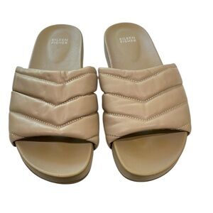 Eileen Fisher Haze Quilted Leather Slide Sandal SZ 11 in Barley Tan